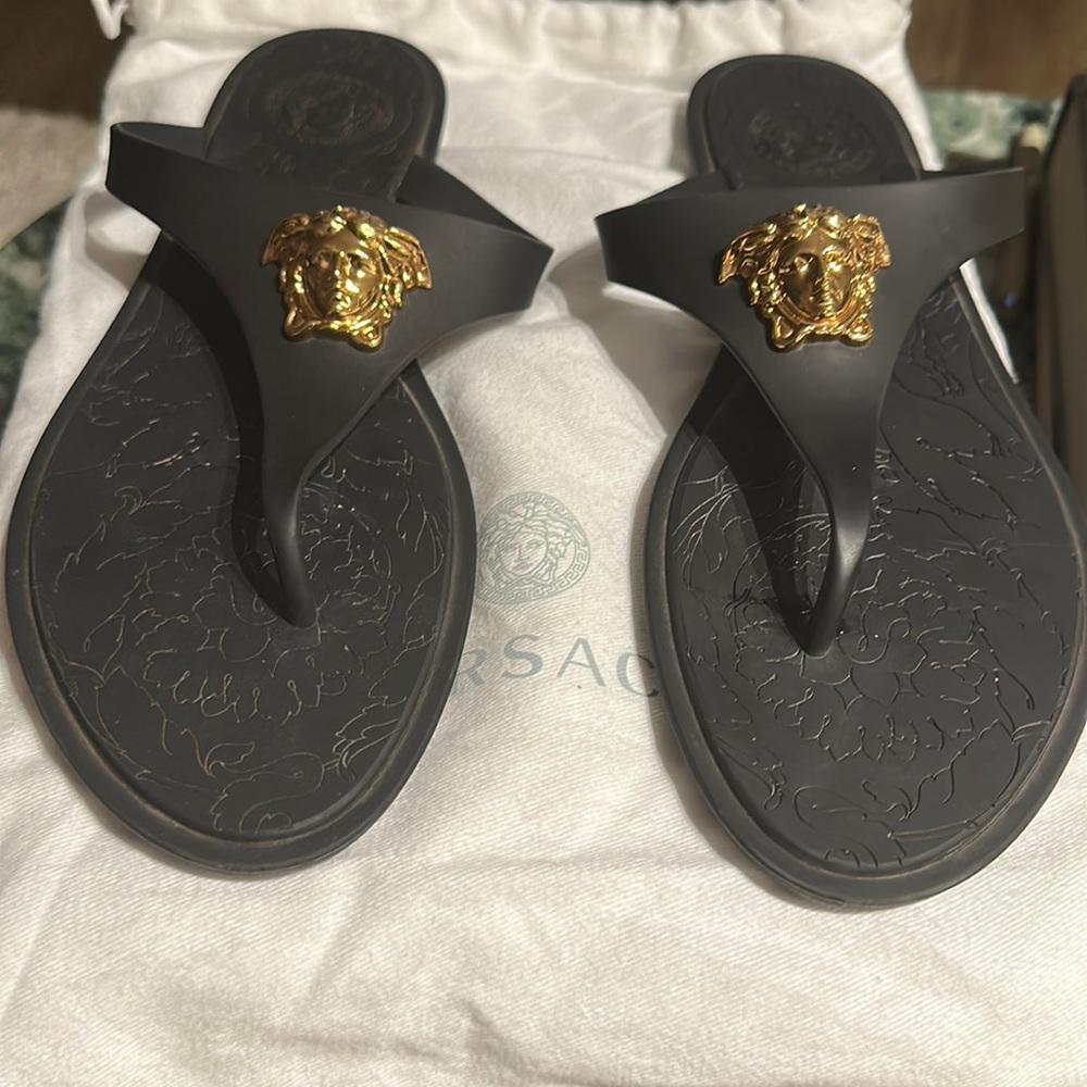 Black Versace Sandals with Gold Medusa